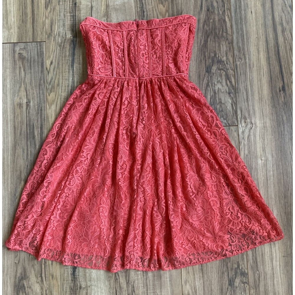 Eva Mendes Strapless Summer Dress Fit and Flare Coral Pink Floral Lace Size 4 - Picture 8 of 11